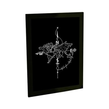 Imagem de Quadro Decorativo Mapa Mundi Bussola Ilustração Dark Decoração Poster Quarto Sala