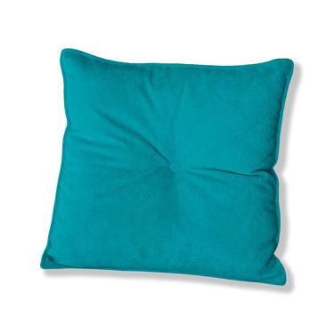 Imagem de Almofada Quadrada Tina Com Botão Central 50x50 Cm Boucle 7 Decor Azul Turquesa