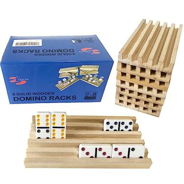 Imagem de Yuanhe Wooden Domino Trays Set of 8, Domino Racks Holders Organizer for Classic Board Games, Mexican Train Chicken Foot Cuban Dominoes Accessories, Domino Trays for Tiles Family Games