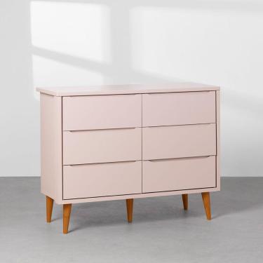 Imagem de Cômoda Retrô Theo 6 Gavetas Com Pés Em Madeira - Rosa