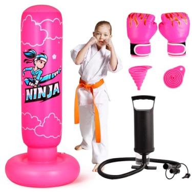 Imagem de Onirii Saco de pancadas infantil 166 cm maior com luvas de boxe, bolsa de boxe infantil Ninja 4 em 1 atualizada com bomba de ar, presentes para meninos e meninas de 5 a 12 anos para Taekwondo, MMA e