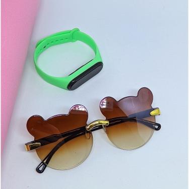 Imagem de Kit Relógio Digital Led touch Meninas Pulseira Silicone + Óculos de Sol Infantil Orelha de Urso Proteção UV400 Crianças
