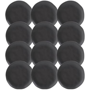 Imagem de Jogo 12 Pratos de Sobremesa Porto Brasil 19cm Cerâmica Preto Fosco Mousse Petit Gâteau Brownie