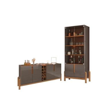 Imagem de Jogo Cristaleira E Buffet 1.9 Bia Cinza Perola Cedro