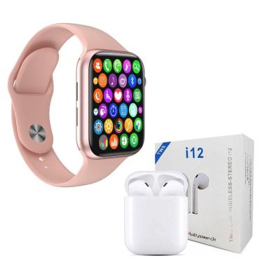 Imagem de Kit 1 Smartwatch S Rosa Pulseira + 1 Fone Bluetooth I12 Tws
