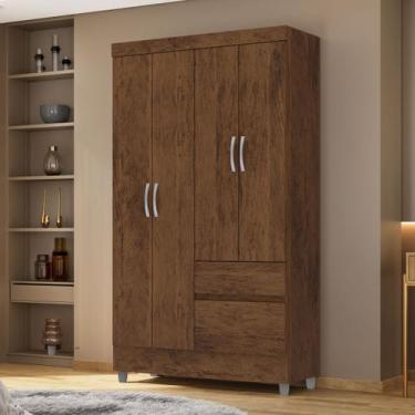 Imagem de Guarda Roupa Solteiro Pequeno Ideal 4 Portas 2 Gavetas Marrom - Vila R