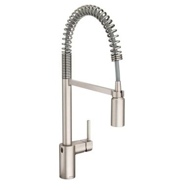 Imagem de Moen Align Spot Resist Aço Inoxidável Motionsense Wave Sensor Touchless One-Handle High Arc Spring Pre-Rinse Pull Down Torneira de Cozinha com Pulldown com Pulverizador, 5923EWSRS