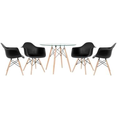Imagem de Mesa Redonda Tampo De Vidro 100 Cm + 4 Cadeiras Preto