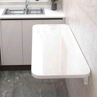 Imagem de Mesa Flutuante Dobrável De Parede Branca Para Pequenos Espaços - Mesa Dobrável De Lavanderia, Mesa De Folha Caída - Cozinha & Jantar - Solução De Economia De Espaço, 002, 70x40cm/28x16in