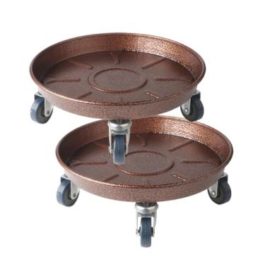 Imagem de FLRISNTIG Carrinho De Plantas Resistente 10" Com Rodas, Suporte Metal Rodinhas 160 Libras, Redondo Para Plantador Base Rolo, Vaso Flores Em Formato Árvore Jardim Interno E Externo, Pacote 2, Bronze