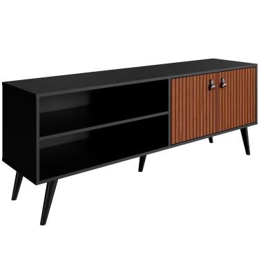 Imagem de Rack Genialflex Amber Com 2 Portas 160 Cm Ideal Para Tv Preto Com Marrom