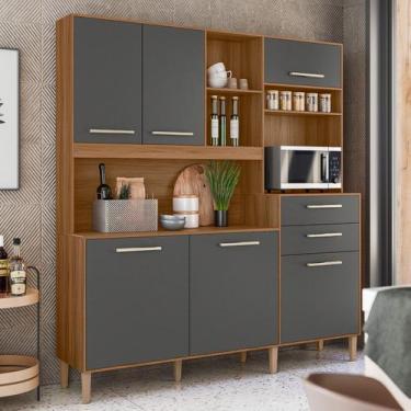 Imagem de Cozinha Compacta Salsa 6 Portas 2 Gavetas Ipê/Chumbo - Nicioli, Cinza,