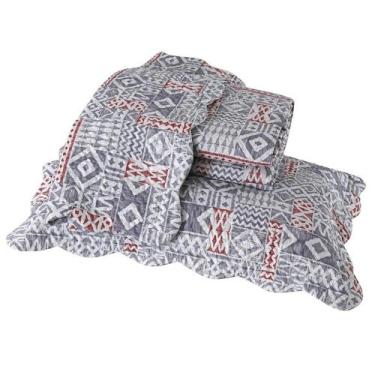 Imagem de Kit Colcha King Geométrico Cinza Sobral 3 Peças Dupla Face Jolitex