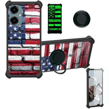 Imagem de jioeuinly Capa para celular Pinwheel Genesis 3 compatível com BLU G64 [com protetor de tela de vidro temperado][PC rígido + silicone macio][suporte para anel] [efeito luminoso] YGH-GQ