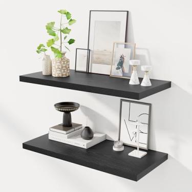 Imagem de Prateleiras flutuantes de 76 cm para parede, prateleiras flutuantes pretas finas de 30,5 cm, prateleiras de parede para quarto, sala de estar, cozinha, banheiro - Conjunto de 2