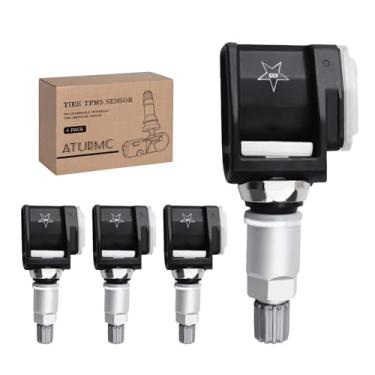 Imagem de ATURMC Sensor TPMS 4 peças Nº 36106887147 para BMW X5 X4 2019 2020 2021 Sistemas de monitoramento de pressão de pneu roda plástico preto prateado