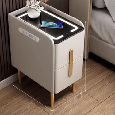 Imagem de Mesa De Cabeceira Preta Com Estação De Carregamento Mesa Lateral Moderna Com Estação De Carregamento Sem Fio Mesa De Cabeceira Com Luzes Led Mesa De Cabeceira Com 2 Gavetas Para Quarto, Sal