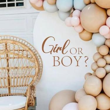 Imagem de LOONELO Adesivos de parede de menina ou menino, sinais de decalque de vinil para chá de bebê revelação de gênero, adesivos destacáveis e colados para balões arco pano de fundo decoração de parede