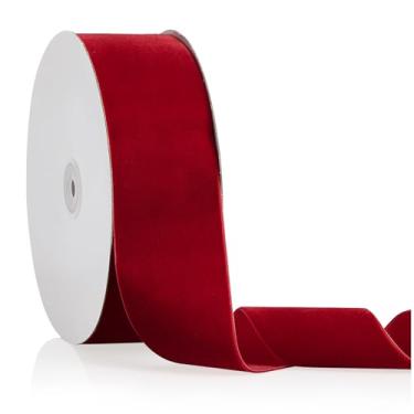 Imagem de Fita de veludo vermelha 5 cm x 20 metros, fita de Natal perfeita para decoração de buquê de flores de guirlanda de árvore de Natal, enfeites de artesanato artesanal, embrulho de presente e fabricação