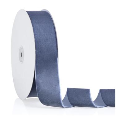 Imagem de Fita de veludo azul empoeirada 3,8 cm x 20 metros, fita de Natal perfeita para decoração de guirlanda de árvore de Natal, enfeites de artesanato artesanal, embrulho de presente e fabricação de laços