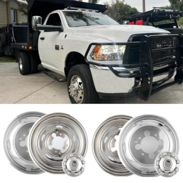 Imagem de Wensdy 4Pcs 17" 8 Lug 5 Hand Hole Frente Traseira Polido Aço Inoxidável Simuladores de Roda Capa Hupcaps Adequado para 2003-2019 Dodge Ram 3500 Truck C17D8