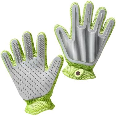 Imagem de Luvas 2 em 1 para cuidados com animais de estimação – escova para gatos e cães, luva de massagem para remoção de pelos de animais de estimação de alta eficiência, cabelo limpo em ambos os lados (verde
