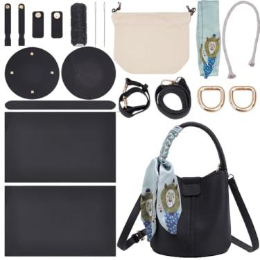 Imagem de WADORN Kit de fabricação de bolsa balde de couro sintético faça você mesmo, bolsa transversal, conjunto de artesanato para bolsas femininas, bolsa de ombro feita à mão, acessórios de costura para