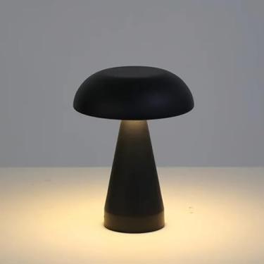 Imagem de Luminária de Mesa LED Cogumelo Retrô – Abajur com Sensor Touch, Recarregável, Luz 3 Cores e Decoração Ambiente (Preto)
