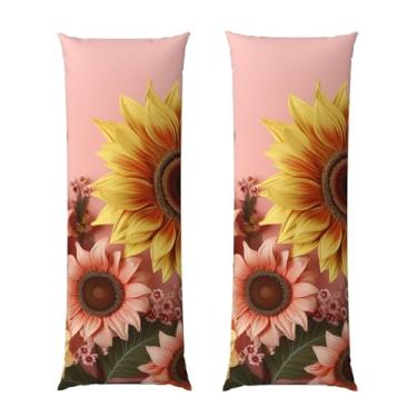 Imagem de Capa de travesseiro corporal com zíper oculto, fronha longa de microfibra macia e respirável para travesseiro corporal, girassol grande em fundo rosa fronhas para travesseiro de cama de presente para