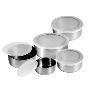 Imagem de Jogo de Tigelas Potes Bowls de Aço Inox com Tampa 5 peças