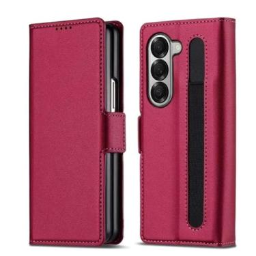 Imagem de Capa para Samsung Galaxy Z Fold6 Business Couro com Porta-Canetas Carteira Slot para Cartões Capa Flip (Para Samsung Galaxy Z Fold6/Vermelho)