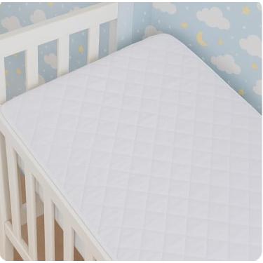 Imagem de Protetor de Colchão Impermeável para Berço, Microfibra 170 Fios, Matelassê com Elástico, 130 x 70 x 12 cm, Branco