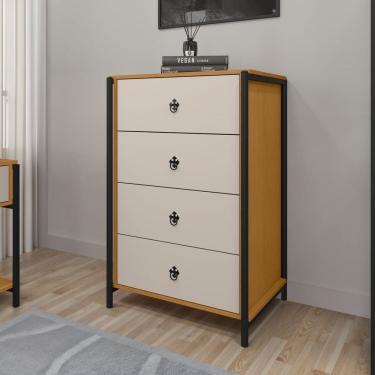 Imagem de Cômoda 4 Gavetas 65cm X 99cm Sevilha Preto/ Marrom/ Off White