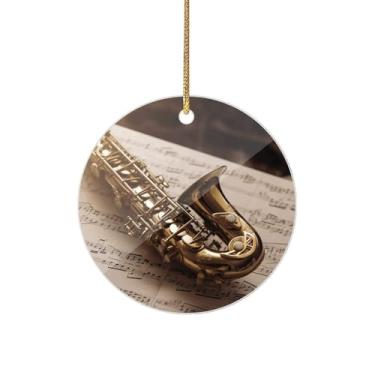 Imagem de Saxofone em enfeites para pendurar partituras, pingentes de pintura acrílica, decorações de férias, adequado para escritórios, lareiras ou qualquer lugar que você queira decorar