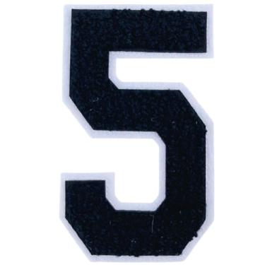 Imagem de 1 peça de patch de número de chenille preto de 10 cm, remendos de ferro para chapéus, roupas, bolsas, mochilas, jeans, adesivos iniciais, grande número universitário. (Preto 5)
