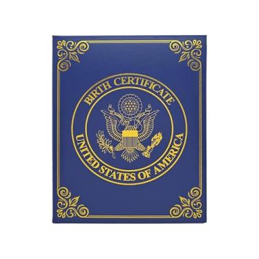 Imagem de Porta-certidão de nascimento dos EUA – Capa azul marinho elegante com emblema de águia dourada | Lembrança de bebê unissex e presente para recém-nascido