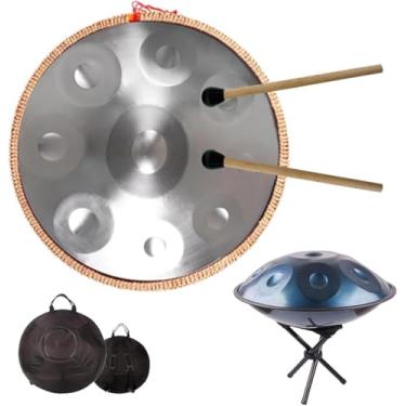 Imagem de Tambor De Aço Hdp 22" 9/10 Notas D Menor Instrumento De Tambor De Língua Para Adultos D Crianças, Instrumento De Percussão 432hz, Silver, 10 Notes