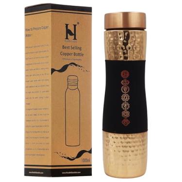 Imagem de Garrafa de água de cobre puro, boca larga, capacidade de 1000 ml (33,81 US Fl Oz) para benefícios de saúde Ayurveda (7 chakras)
