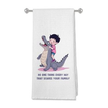 Imagem de OFJE Toalhas de mão infantis de jacaré, decoração de banheiro infantil, presentes para amantes de jacaré, faça uma coisa todos os dias que assuste sua família, jacaré engraçado, toalhas de chá para