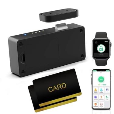 Imagem de Fechadura de gaveta eLinkSmart com cartão NFC RFID aplicativo Bluetooth segurança infantil sem necessidade de perfuração para cozinha despensa móveis porta de armário preta