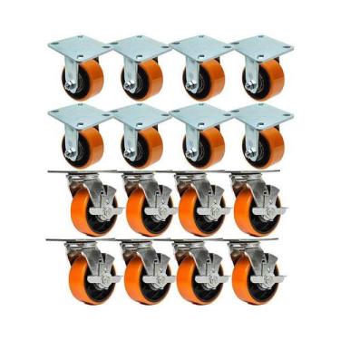 Imagem de Kit 16 un rodízio fixo giratório freio poliuretano ferro 3" - AJAX