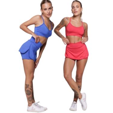 Imagem de KIT 2 Conjunto Top Alça Fina E Short Saia Serra e Mar Roupa Para Academia Treino Moda Fitness-Feminino