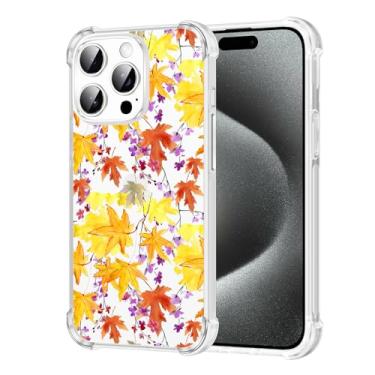 Imagem de RUMDEY Capa de celular de outono para iPhone 15 Pro, capa de folhas de outono transparente fofa de 6,1 polegadas, estampa estética de dia das bruxas, capa à prova de choque, TPU macio, policarbonato