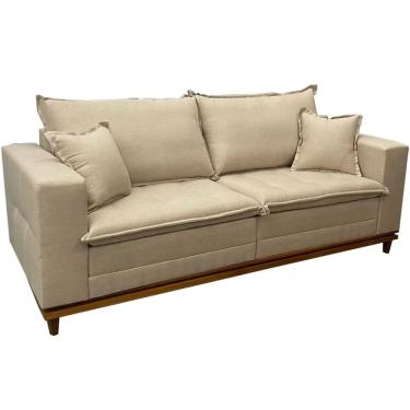 Imagem de Sofá Living Confort em Linho 4 Lugares com Almofadas Soltas 220cm Confort Lar Cor Bege