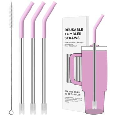 Imagem de Prurex Canudos de metal reutilizáveis com ponta de silicone para Stanley 850 g, canudos de aço inoxidável para copo de 850 g, 3 tubos retos e 6 pontas e 1 escova Cleanr (Lilás)