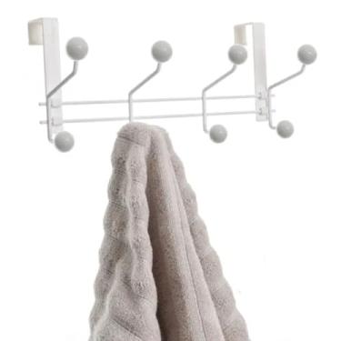 Imagem de Organizador Cabideiro de Parede e Porta com 8 Ganchos - Suporte Cabide Aramado Multiuso para Pendurar Roupas, Toalhas e Bolsas - Design Slim (Branco)