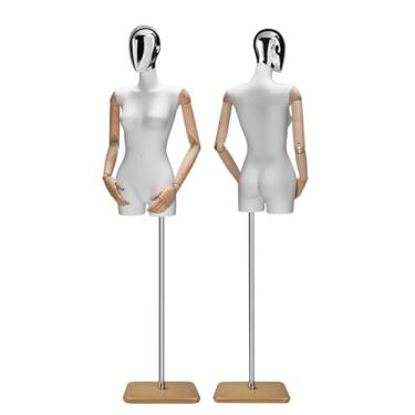 Imagem de Mannequin Manequins de meio corpo para varejo com cabeças elétricas banhadas, braço giratório de madeira maciça, altura ajustável de 60,62 a 78,74 pol.(Wood color)