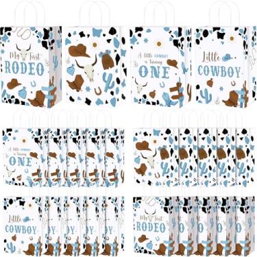 Imagem de Gaillty 24 peças My First Rodeo Party Favor Bags Cowboy Paper Gift Bags com alças Papel Kraft Cowboy Goodie Treat Candy Totes para festa temática ocidental suprimentos de chá de bebê decorações