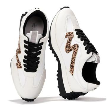 Imagem de Project Cloud Tênis moderno para mulheres – Espuma viscoelástica e antiderrapante confortável casual feminino tênis fashion – Tênis leve com cadarço (Lecco), Leopardo, 36