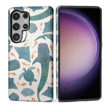 Imagem de Capa para Samsung Galaxy S25 Ultra, Silicone Macio Fosco + PC Rígido Anti-riscos Corpo Inteiro Robusta À Prova de Choque Capa 2 em 1 para Mulheres e Homens - Baleia Tubarão Tartaruga Coral